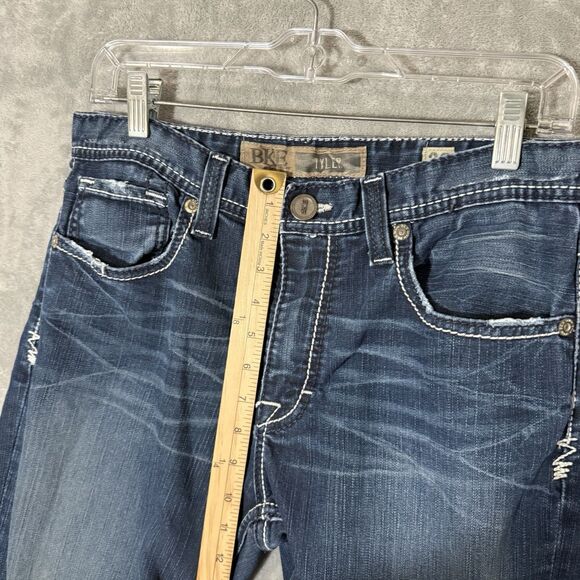 BKE Tyler Jeans 32x32 (Inseam 28) Blue Denim Buckle Thick Stitch Whiskered - Picture 6 of 10